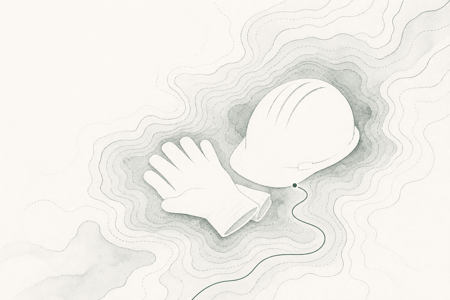 Watercolor illustration of protective work gear inside a claims evidence field